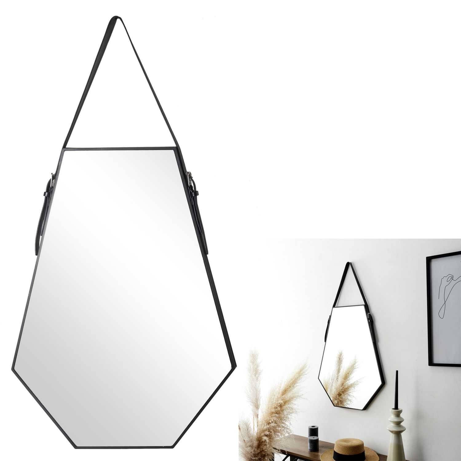 Spiegel Diamant vorm Metaal 66x49 cm met Ophangriem Zwart