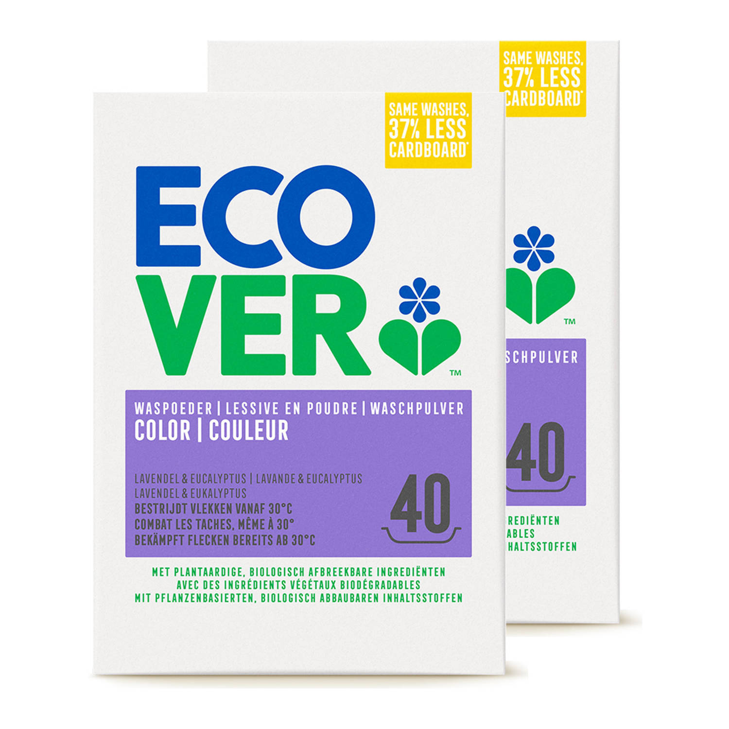 Ecover Waspoeder Color Gekleurde was Bestrijdt Vlekken Lavendel & Eucalyptus 2 x 3 kg Voordeelverpak