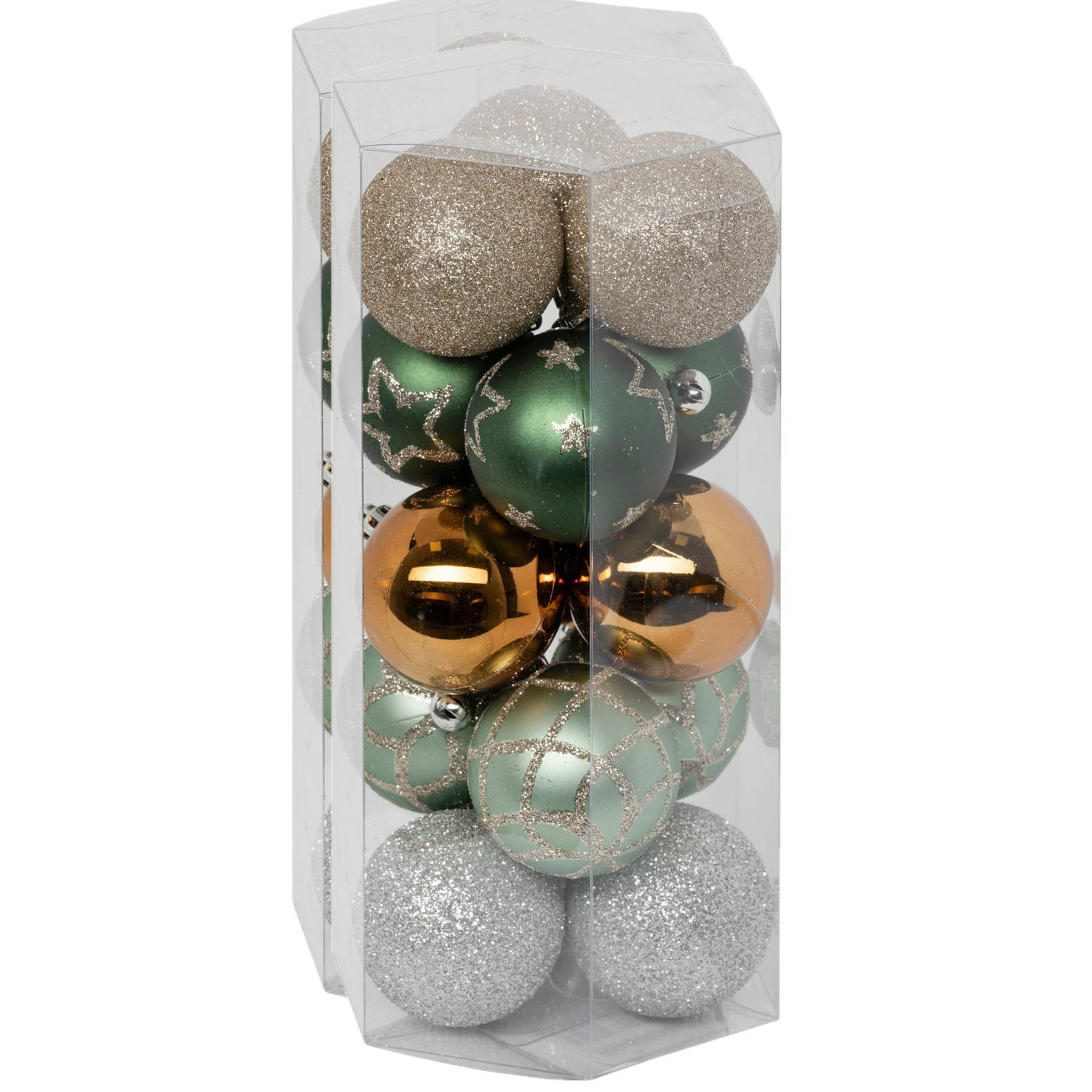 Atmosphera kerstballen 30x -D5 cm mix groen-champagne plastic Kerstbal