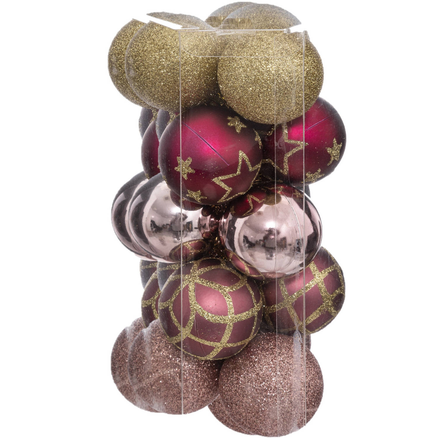 Atmosphera kerstballen- 30x -D5 cm -wit-roze-goud-champagne plastic Kerstbal
