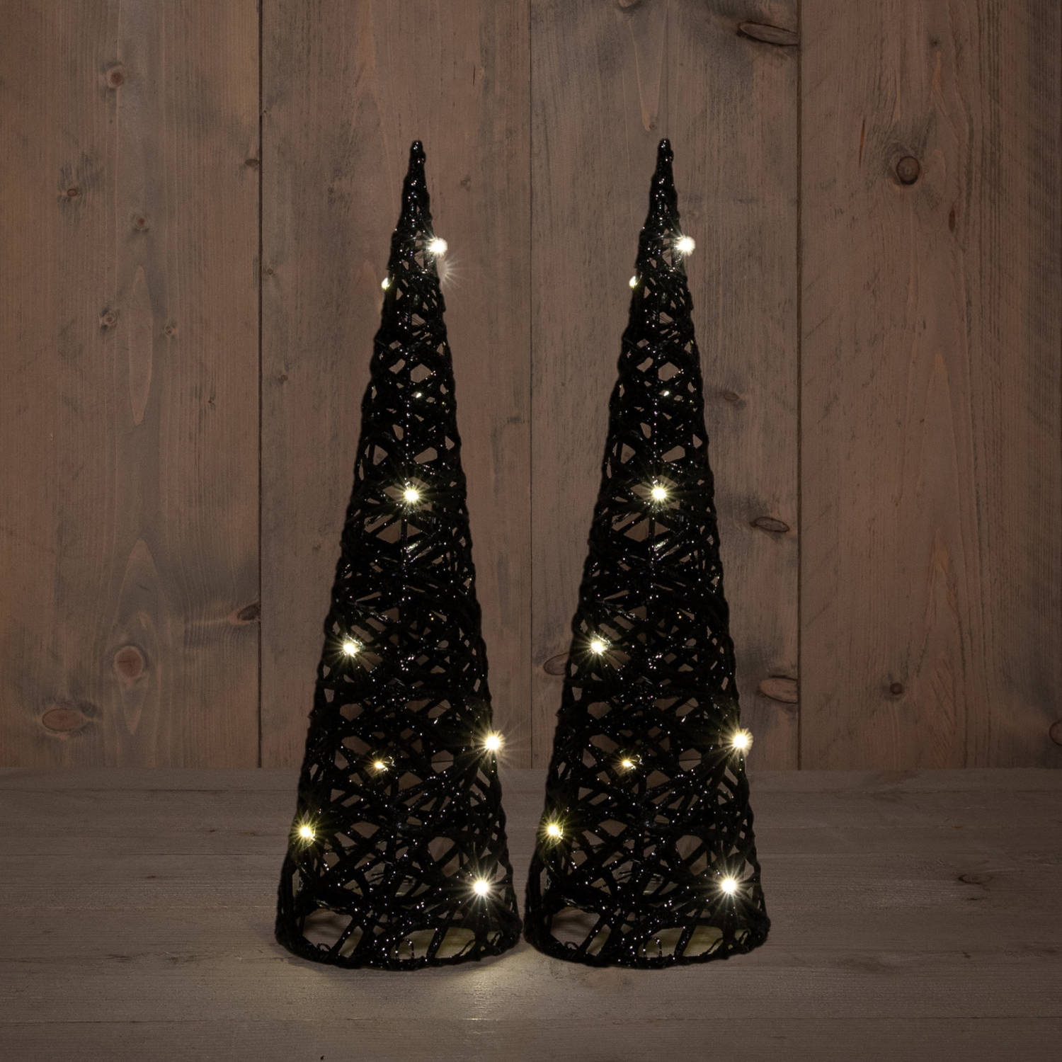 Anna Collection LED piramide kerstboom -2x H40 cm zwart -kunststof kerstverlichting figuur