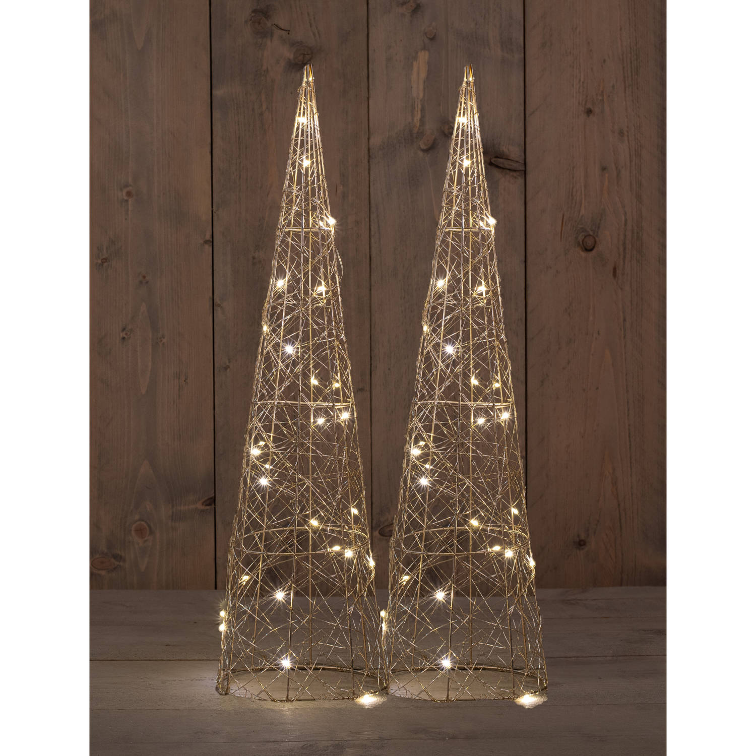 Anna Collection LED kerstboom kegels 2x H60 goud metaal kerstverlichting figuur