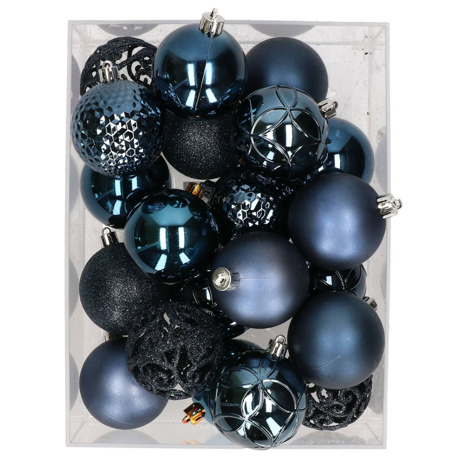 37x stuks kunststof kerstballen nachtblauw 6 cm Kerstbal