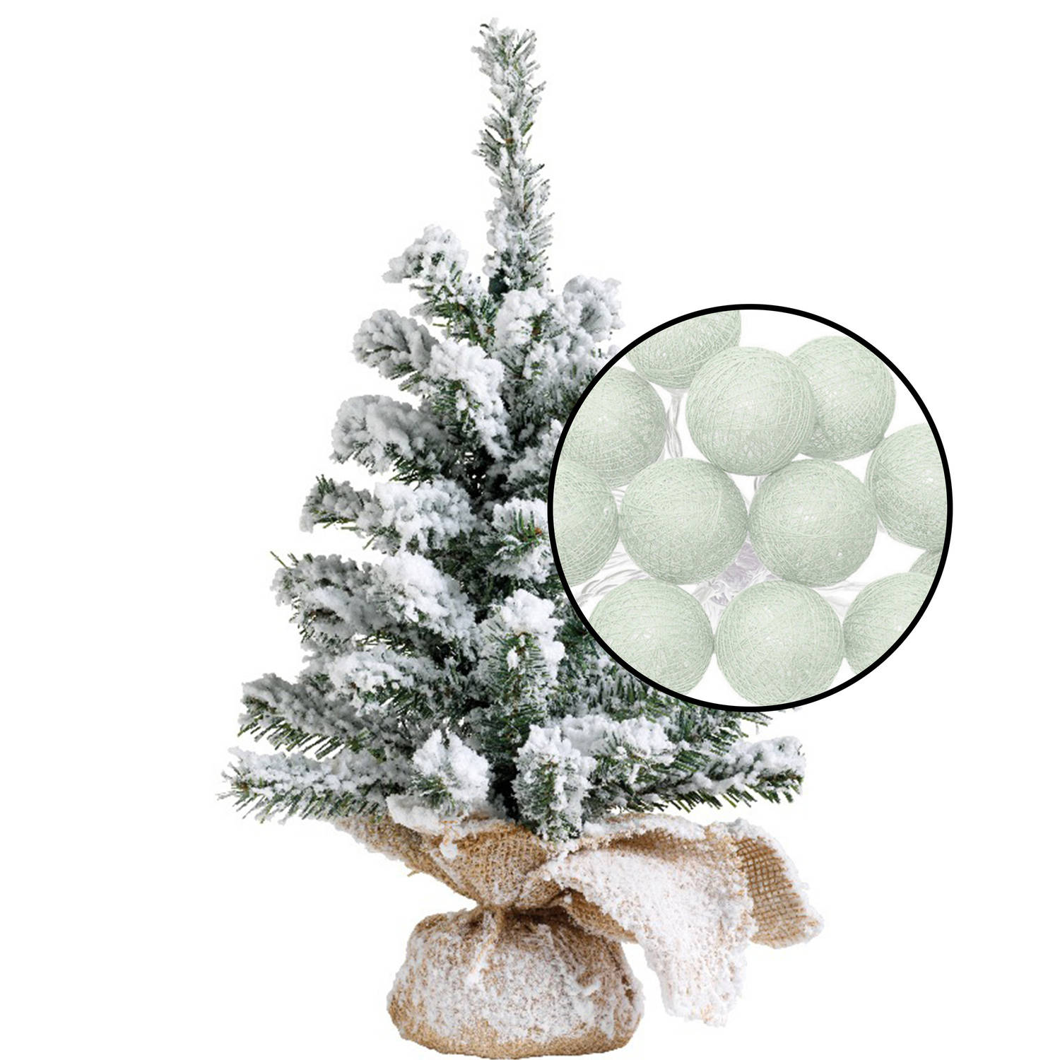 Mini kerstboom besneeuwd -H45 cm met lichtsnoer lichtgroen Kunstkerstboom
