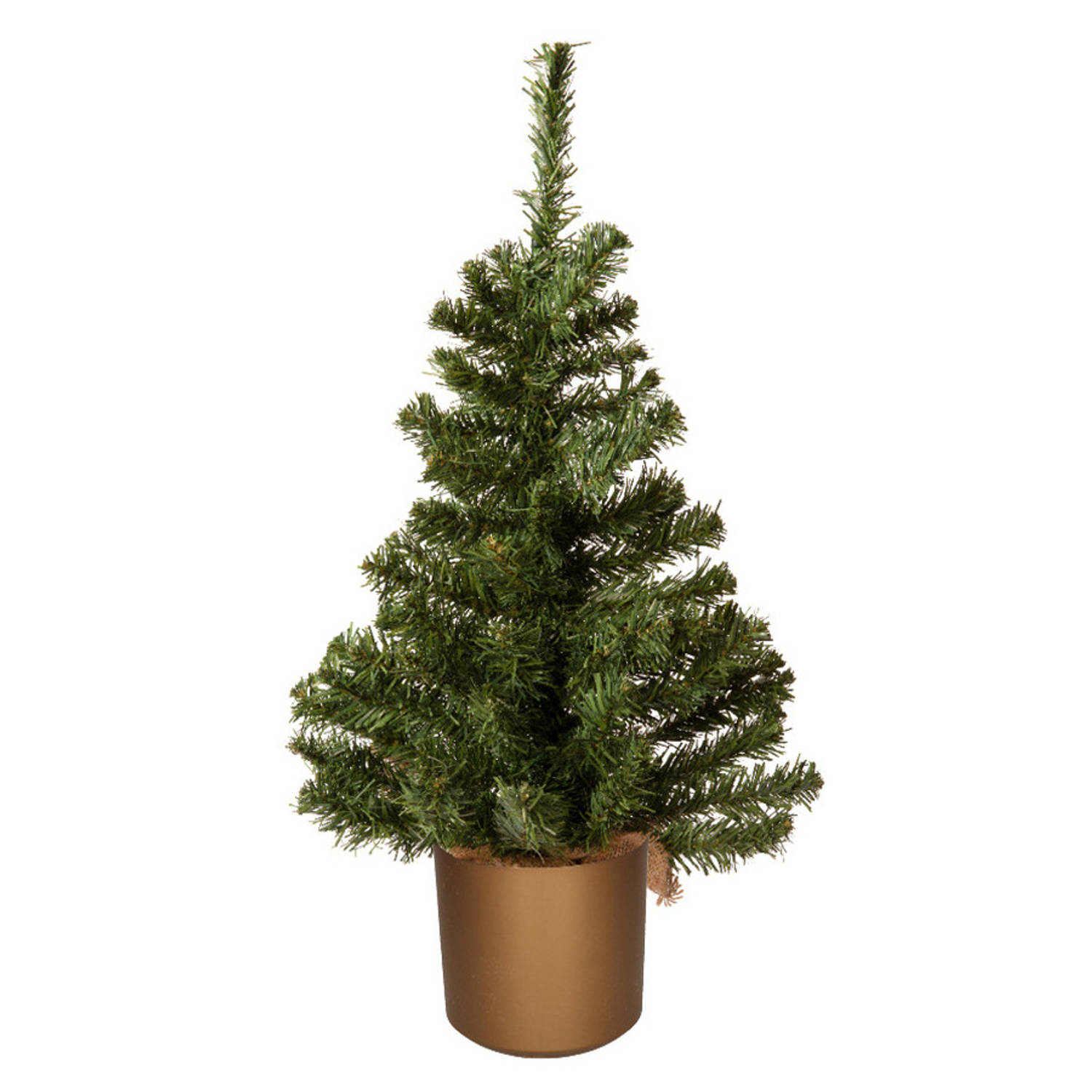 Mini kerstboom groen in gouden kunststof pot 60 cm kunstboom Kunstkerstboom