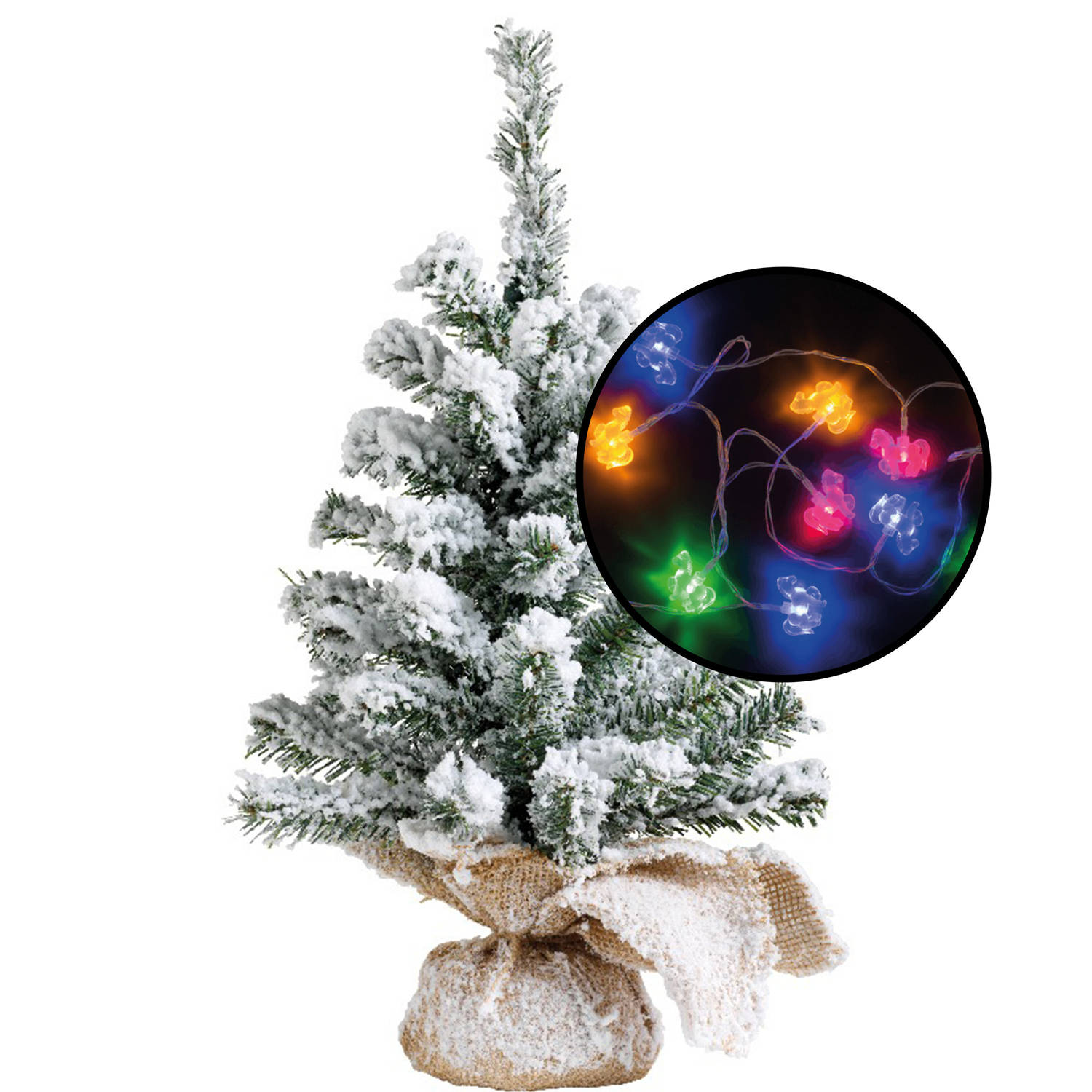 Mini kerstboom besneeuwd met paarden thema verlichting H45 cm Kunstkerstboom