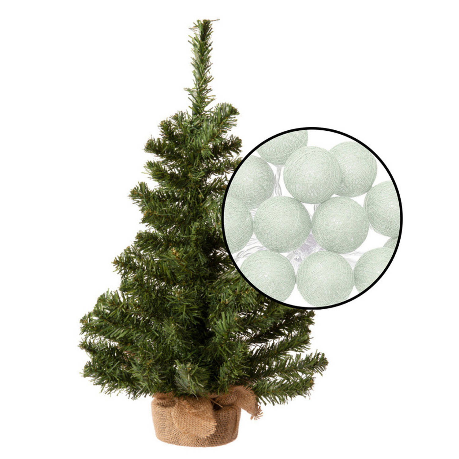 Kleine kunst kerstboom H60 cm- incl. lichtsnoer met balletjes lichtgroen Kunstkerstboom