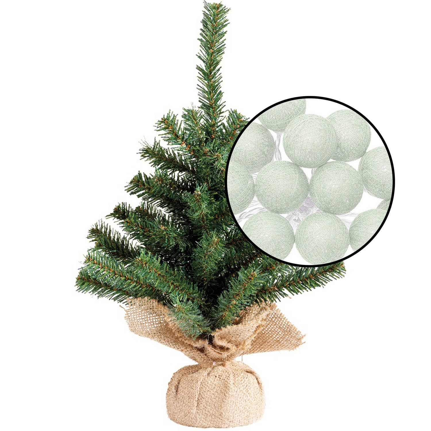 Kleine kunst kerstboom H45 cm- incl. lichtsnoer met balletjes lichtgroen Kunstkerstboom