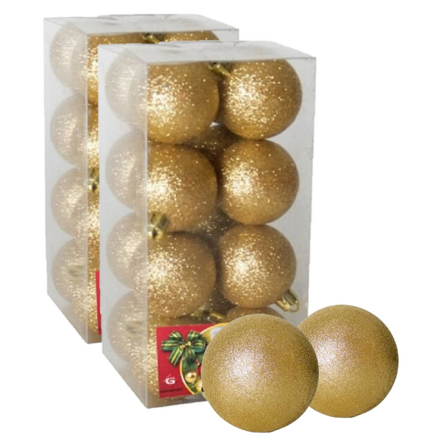 32x stuks kerstballen goud glitters kunststof 5 cm Kerstbal