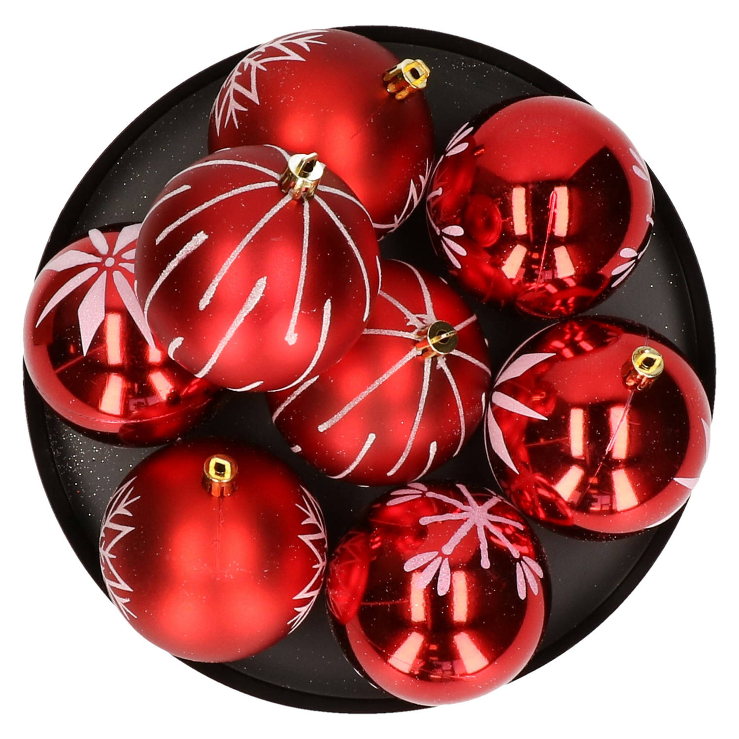 Feeric lights and christmas kerstballen 8x - 8 cm - kunststof -rood - Kerstbal