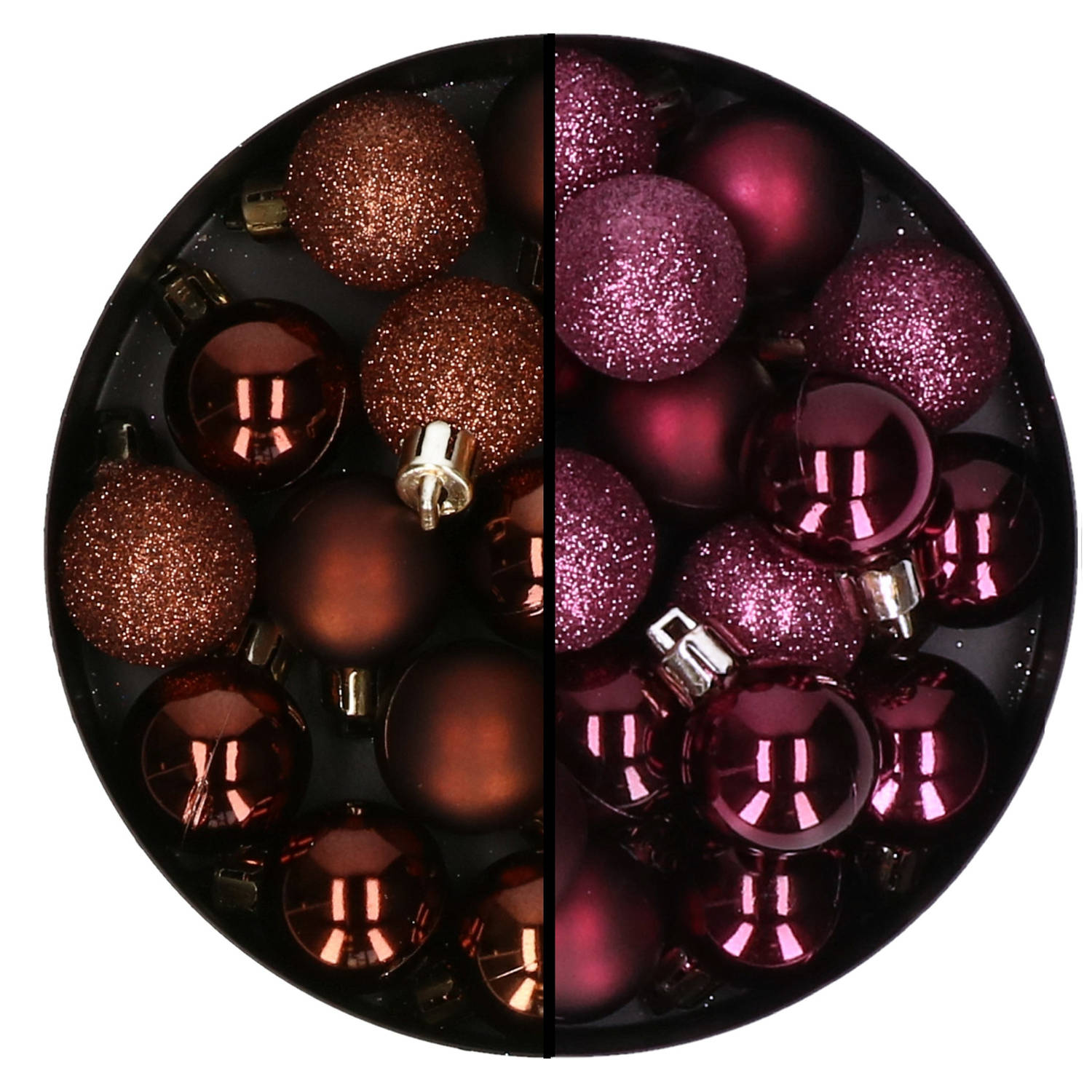 Kerstballen mini 40x st aubergine paars en donkerbruin 3 cm kunststoff Kerstbal