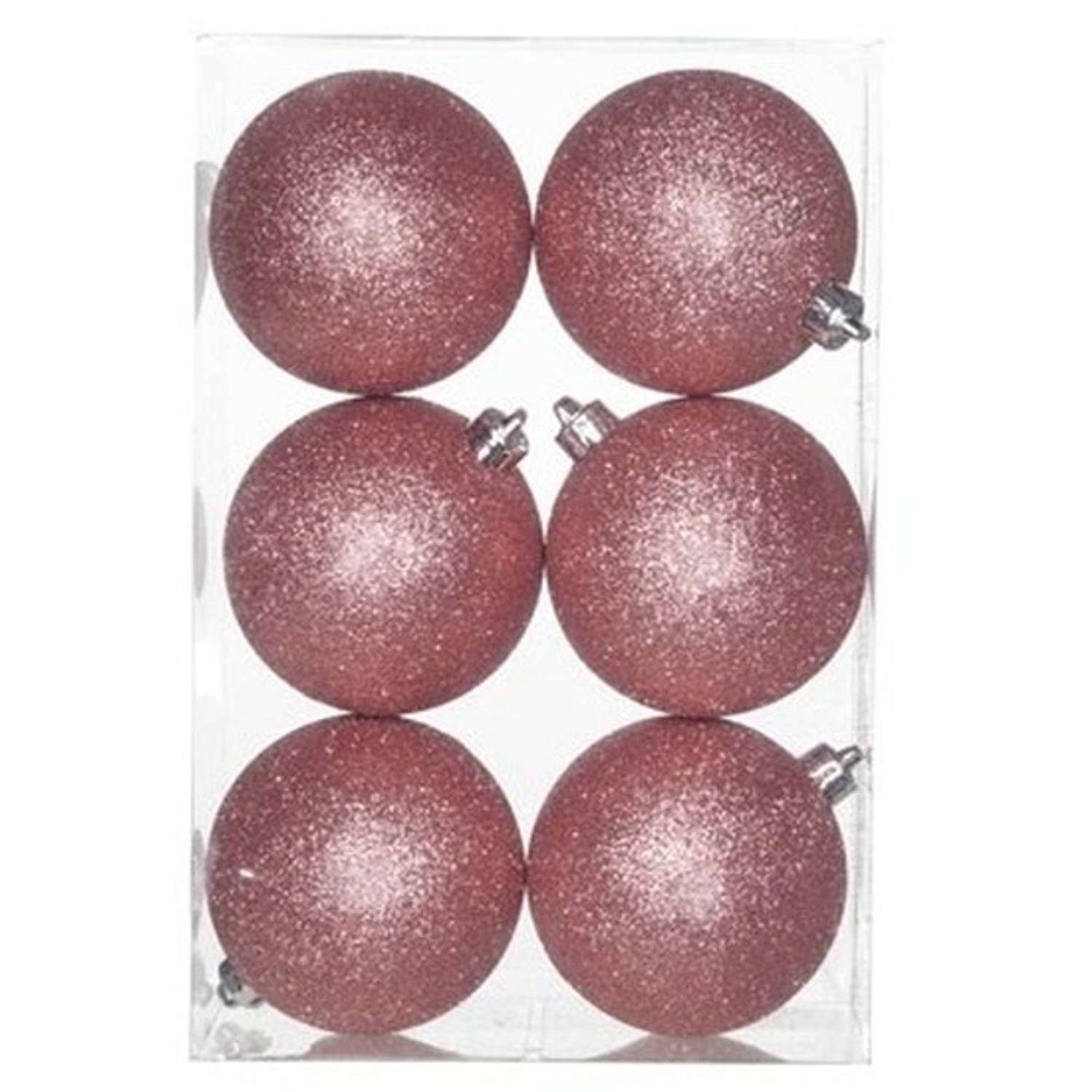 6x Kunststof kerstballen glitter roze 8 cm kerstboom versiering/decoratie - Kerstbal