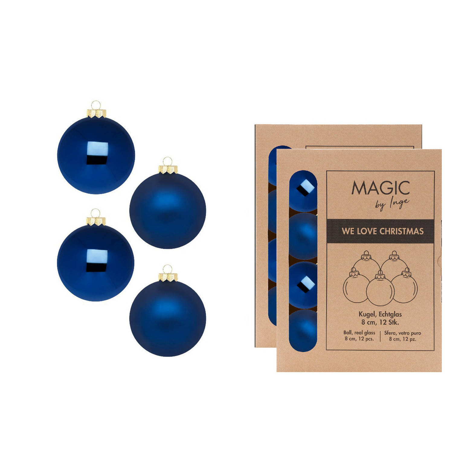 Kerstballen van glas 24x nacht blauw- 8 cm -milieubewust verpakt Kerstbal