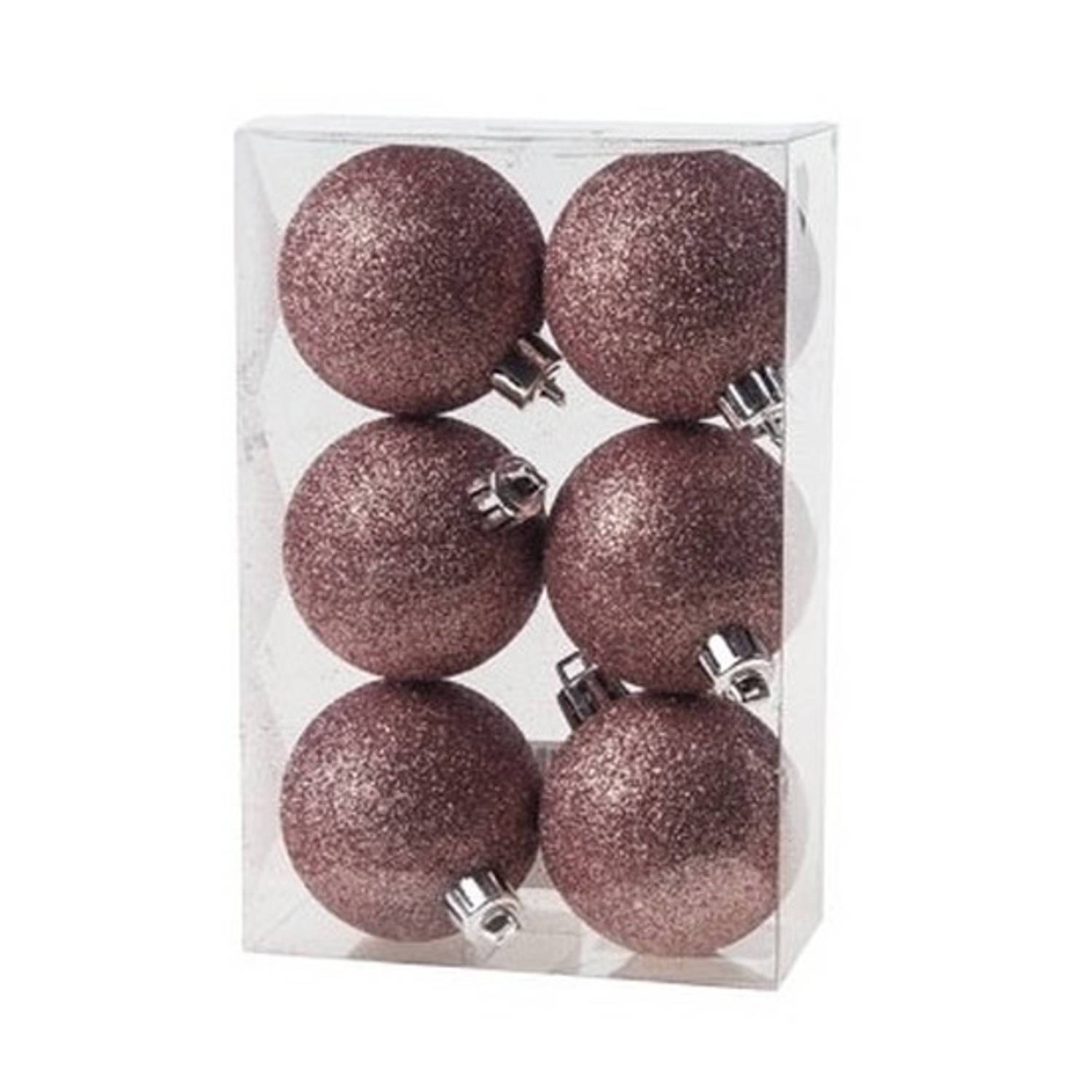 6x Kunststof kerstballen glitter roze 6 cm kerstboom versiering/decoratie - Kerstbal