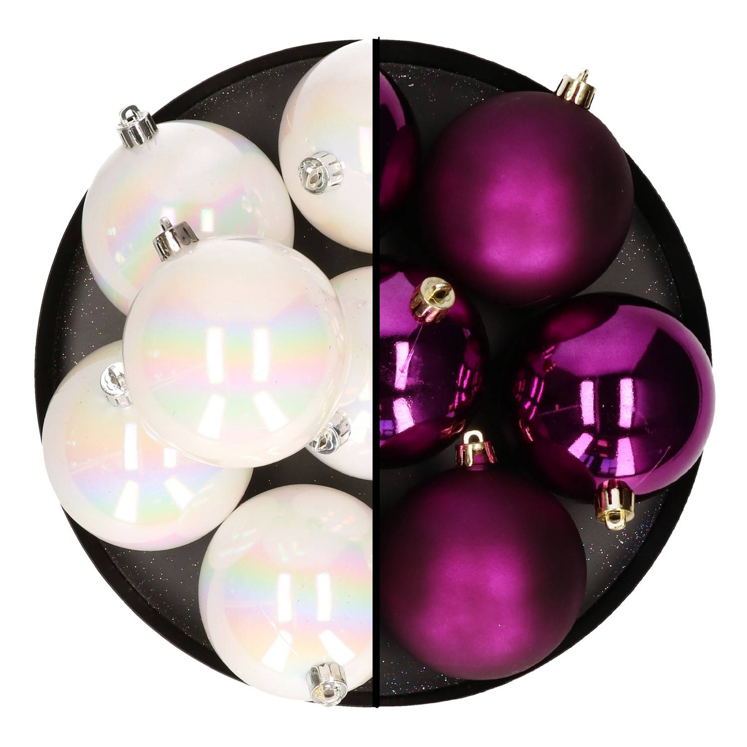Decoris kerstballen 12x st 8 cm parelmoer en paars kunststof Kerstbal