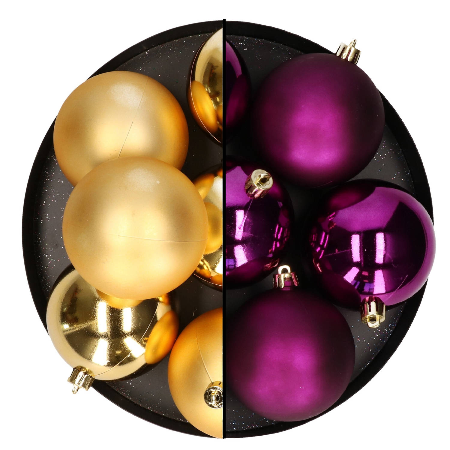 Decoris kerstballen 12x st 8 cm goud en paars kunststof Kerstbal