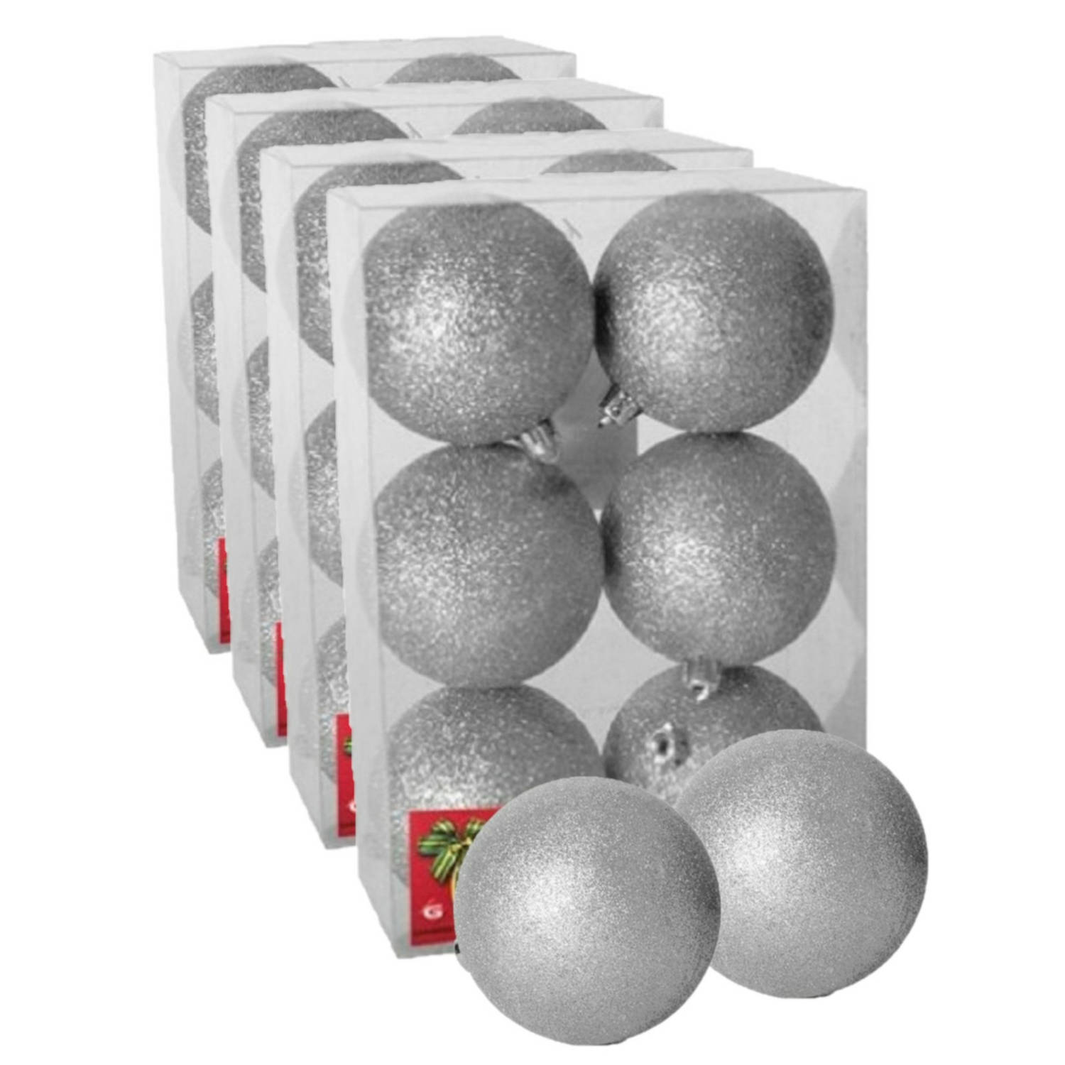 24x stuks kerstballen zilver glitters kunststof 4 cm Kerstbal