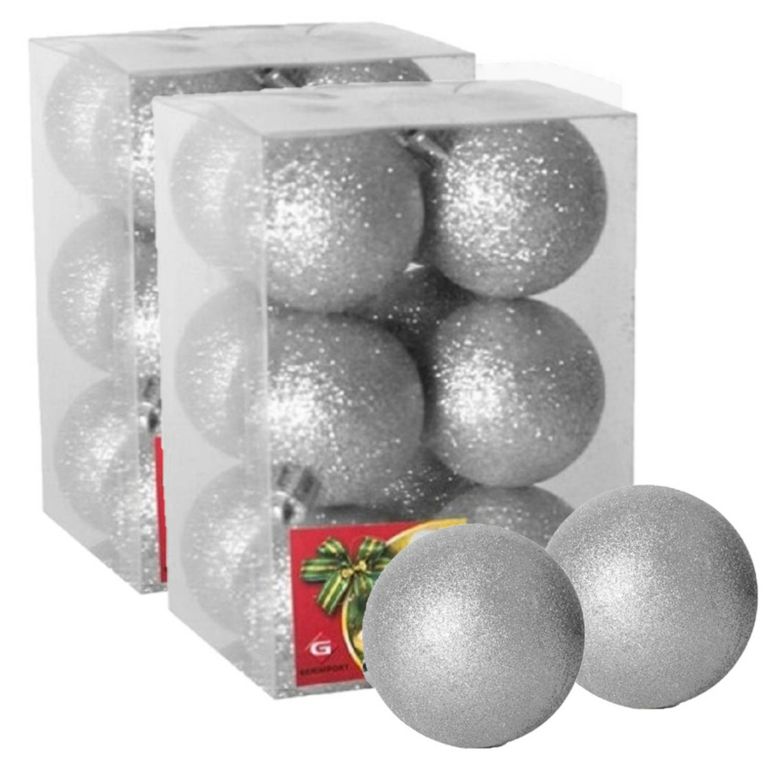 24x stuks kerstballen zilver glitters kunststof 6 cm Kerstbal