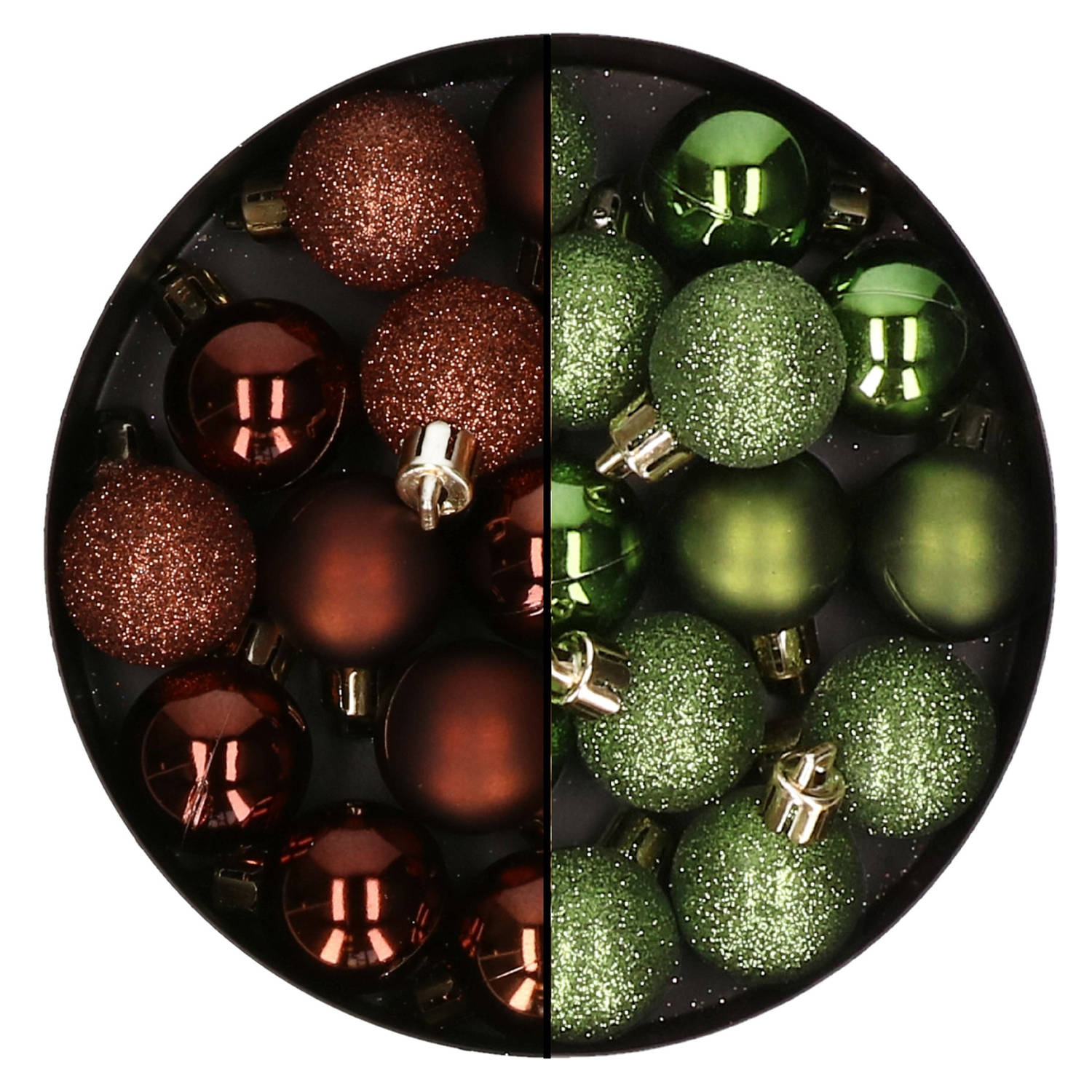 Kerstballen mini - 40x st - appelgroen en donkerbruin - 3 cm - kunststoff - Kerstbal