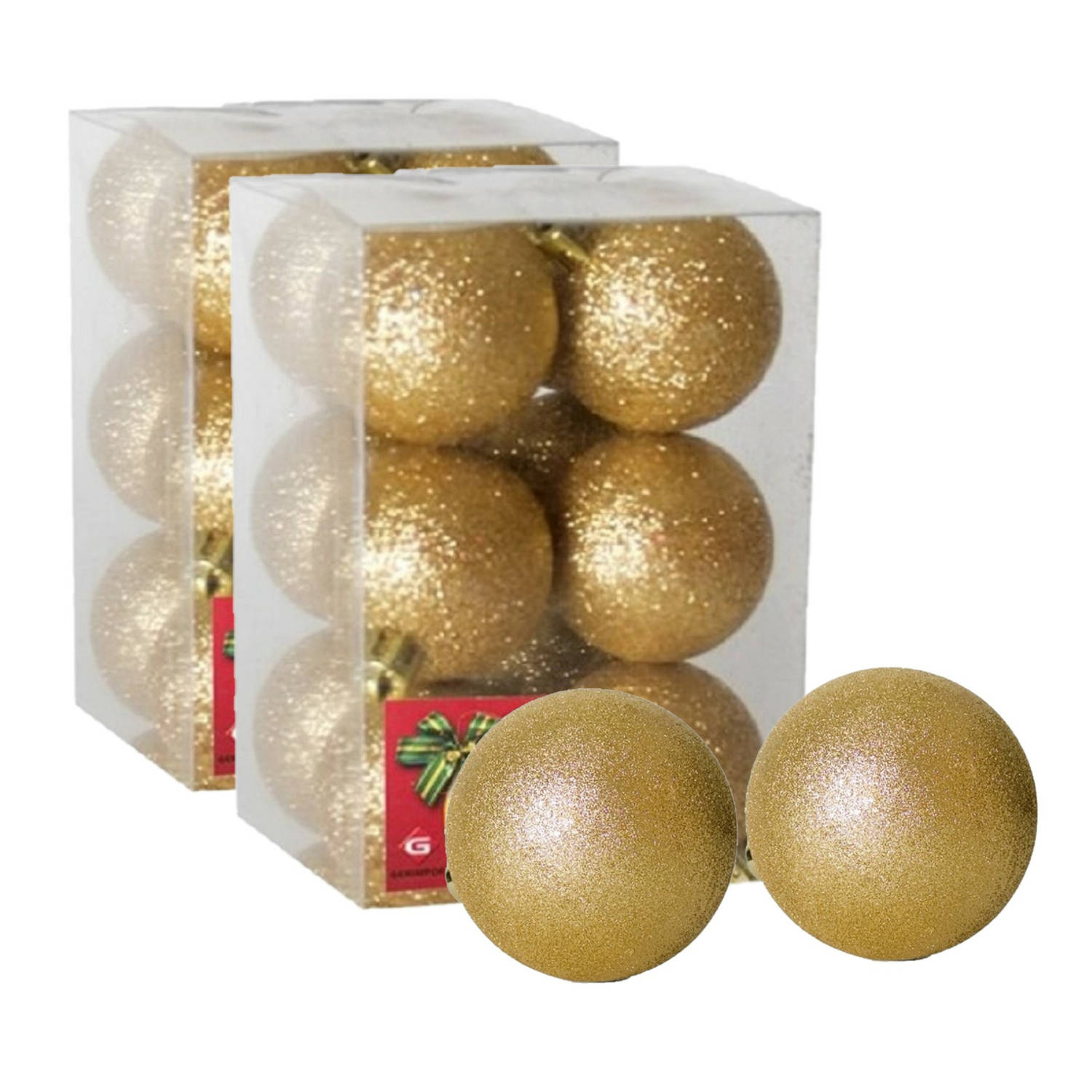 24x stuks kerstballen goud glitters kunststof 6 cm Kerstbal