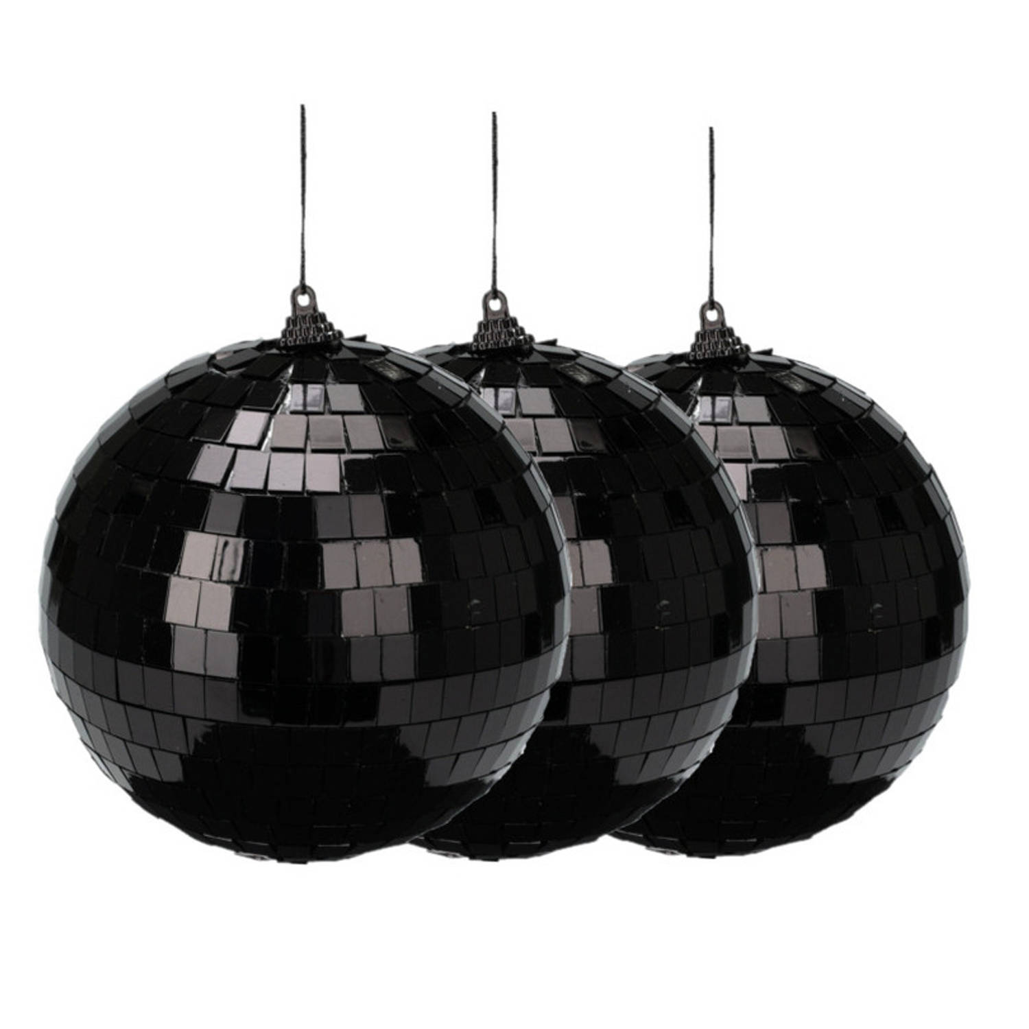 Christmas Decoration disco kerstballen- 3x zwart 15 cm kunststof Kerstbal