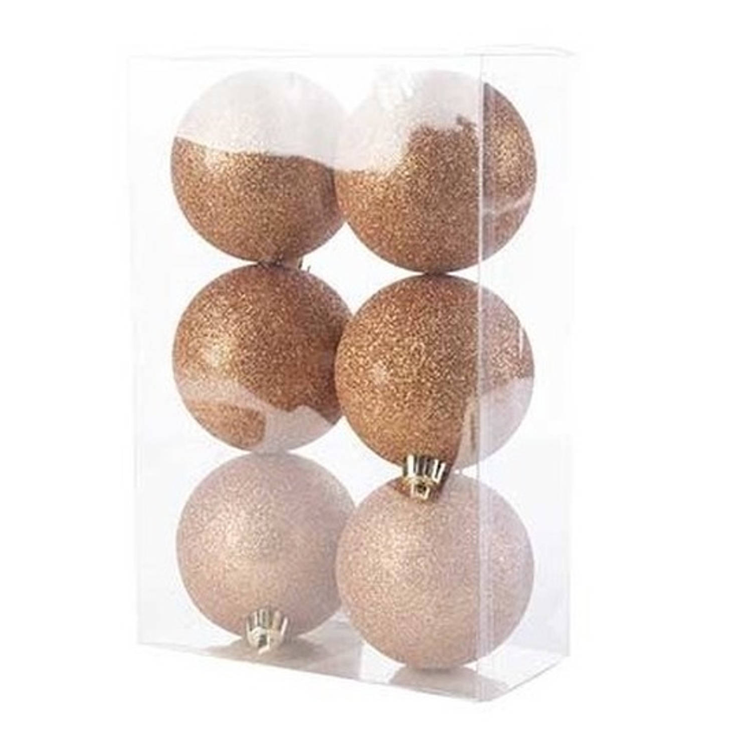 6x Kunststof kerstballen glitter koper 8 cm kerstboom versiering/decoratie - Kerstbal