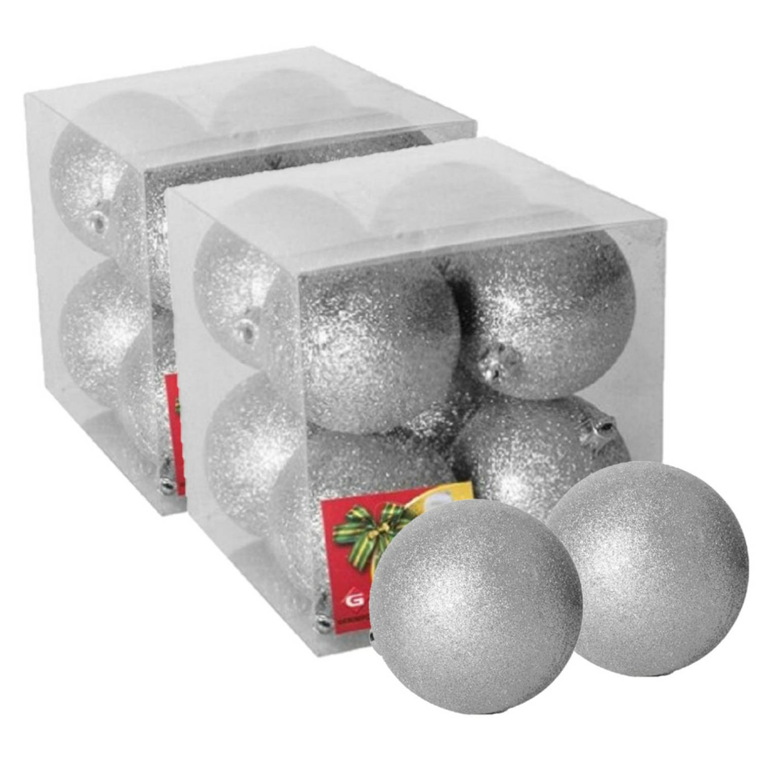 16x stuks kerstballen zilver glitters kunststof 7 cm Kerstbal