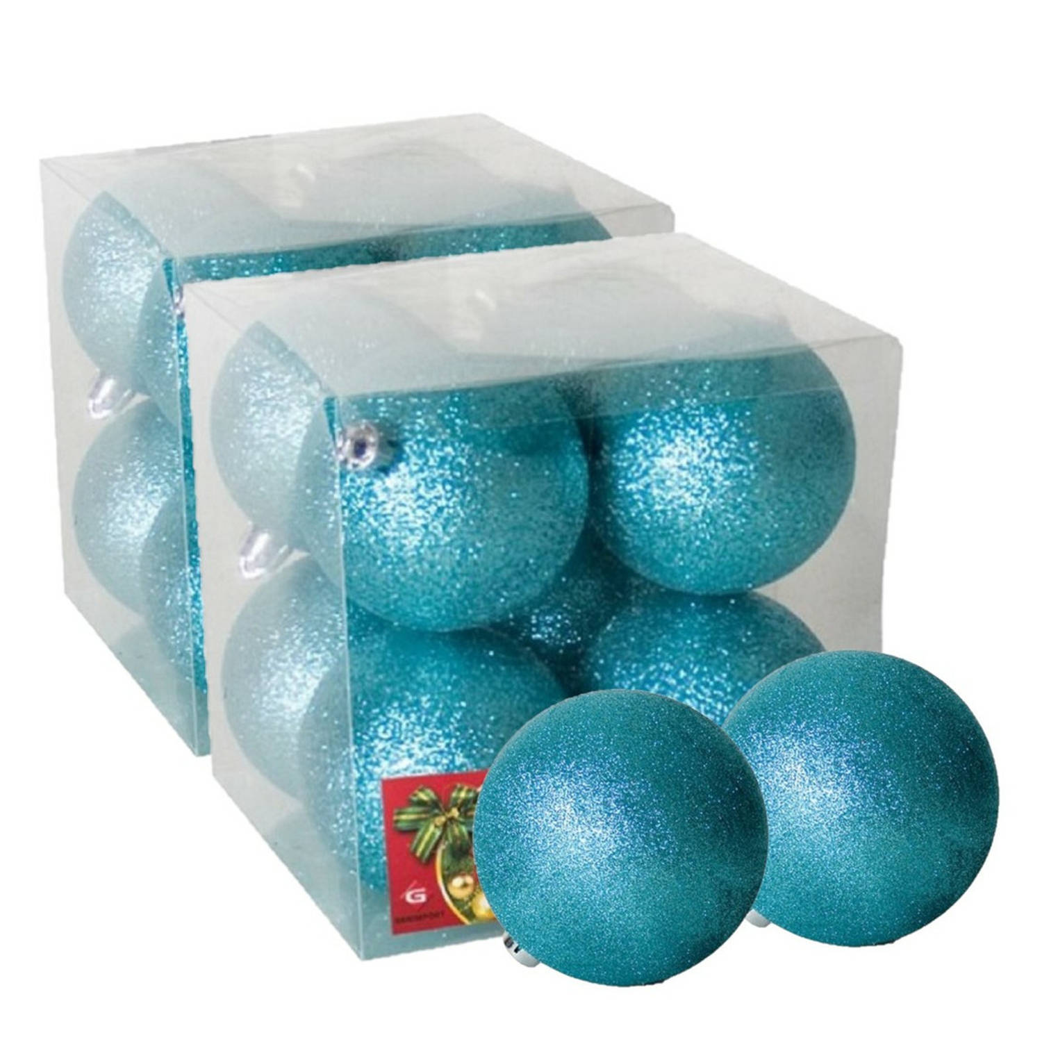 16x stuks kerstballen ijsblauw glitters kunststof 7 cm Kerstbal