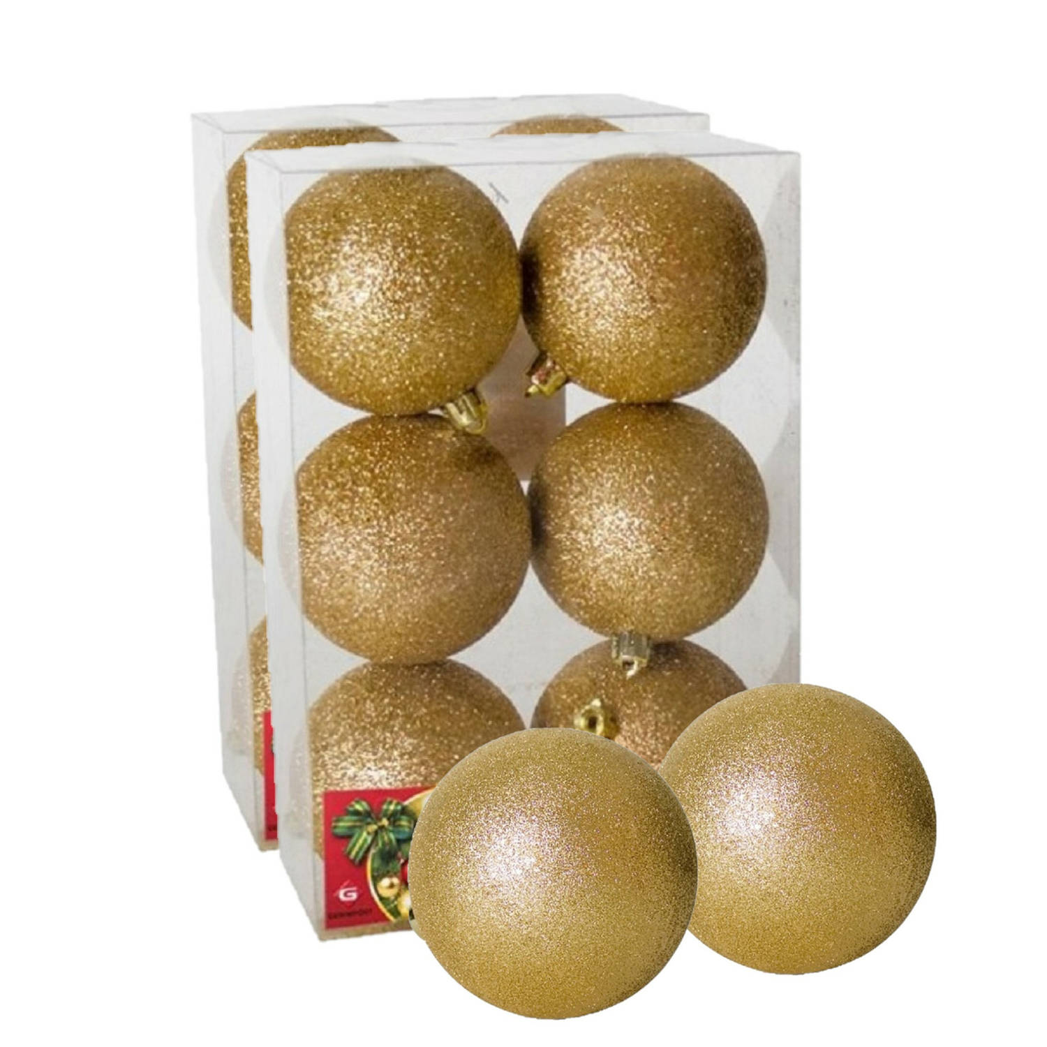 12x stuks kerstballen goud glitters kunststof 8 cm Kerstbal
