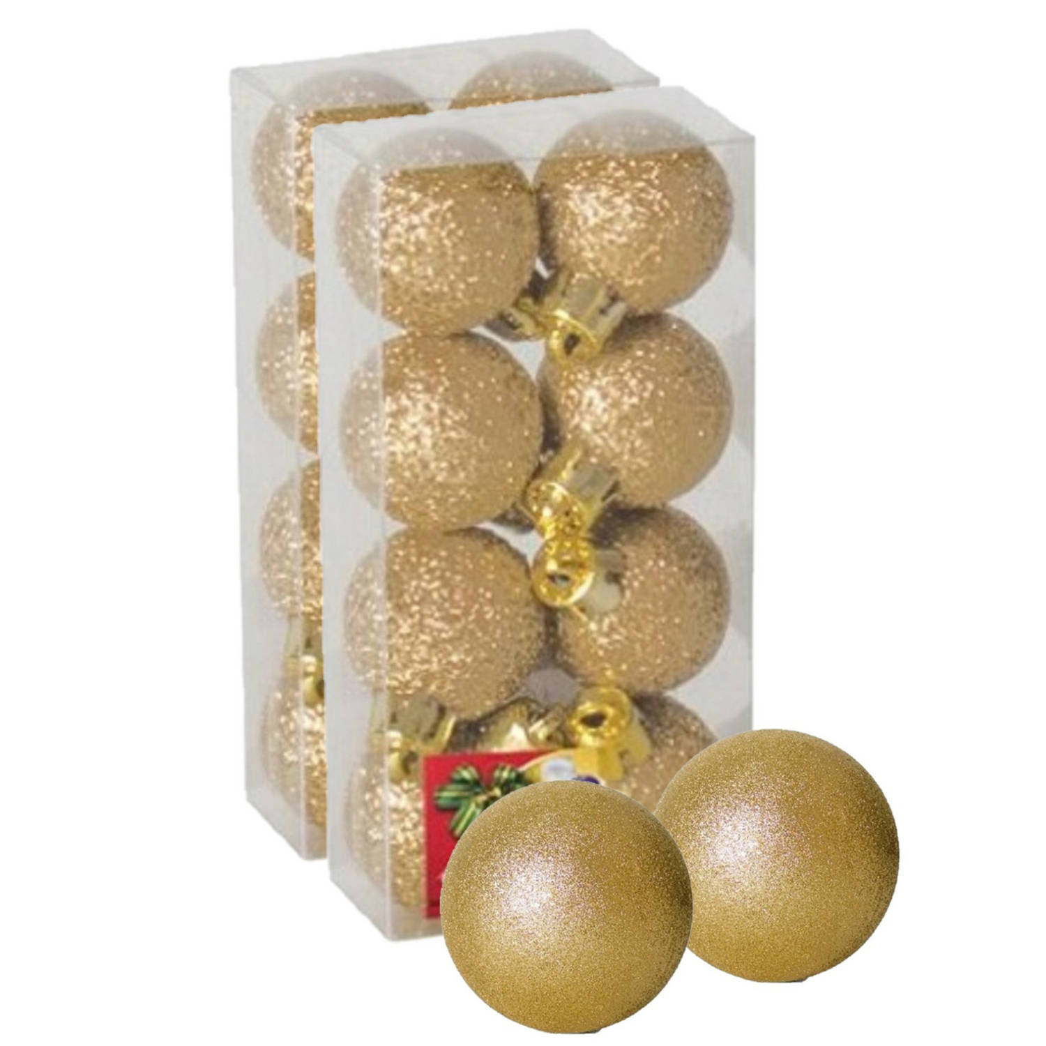 16x stuks kerstballen goud glitters kunststof 3 cm Kerstbal
