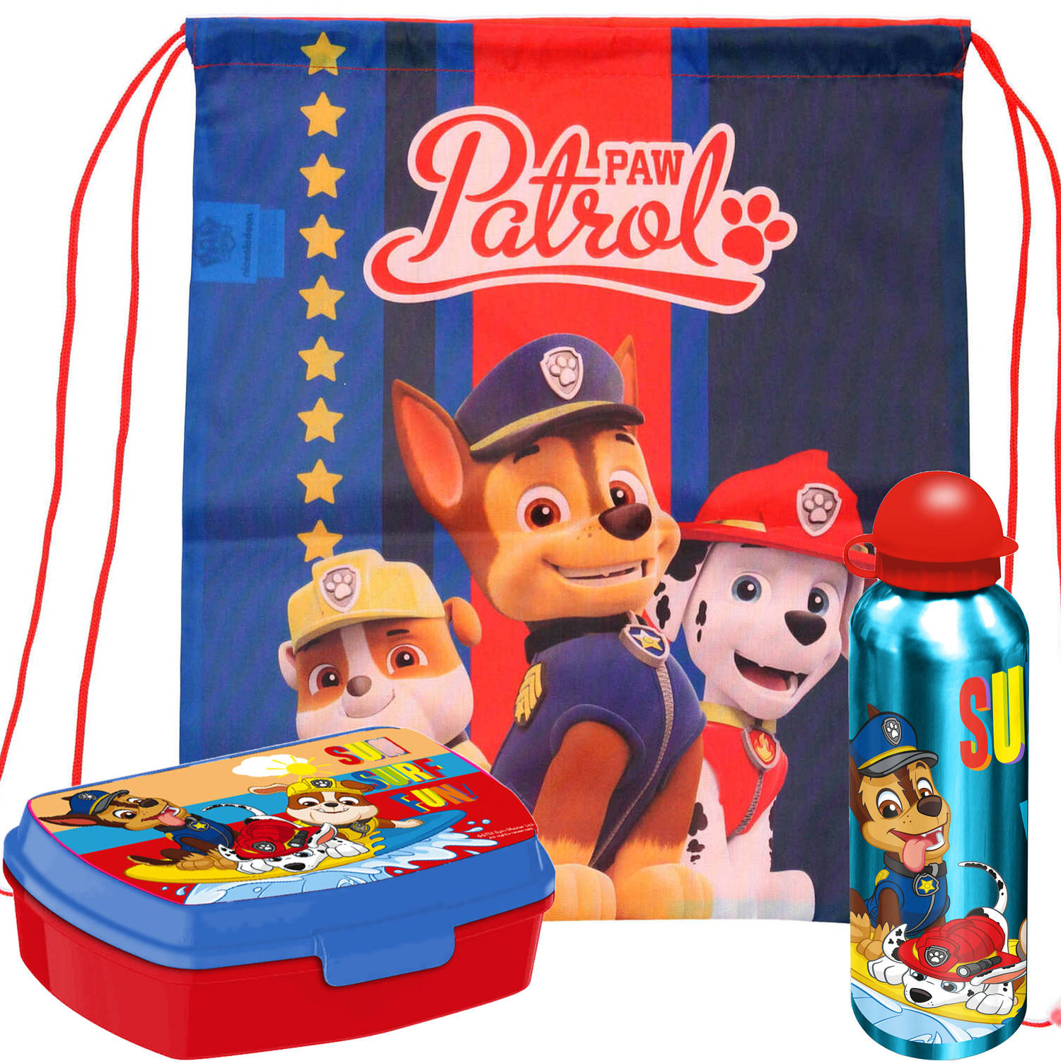 Paw Patrol lunchbox set voor kinderen 3-delig rood aluminium incl. gymtas-schooltas Lunchboxen