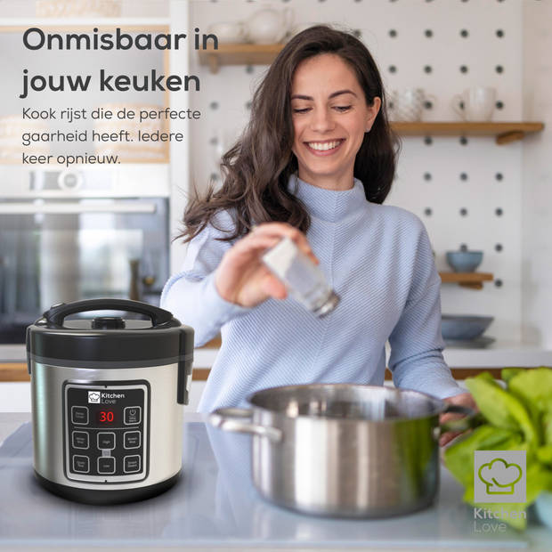 KitchenLove Rijstkoker met Stomer - 1.2L - Multicooker - Rice Cooker - Slowcooker - Zwart RVS