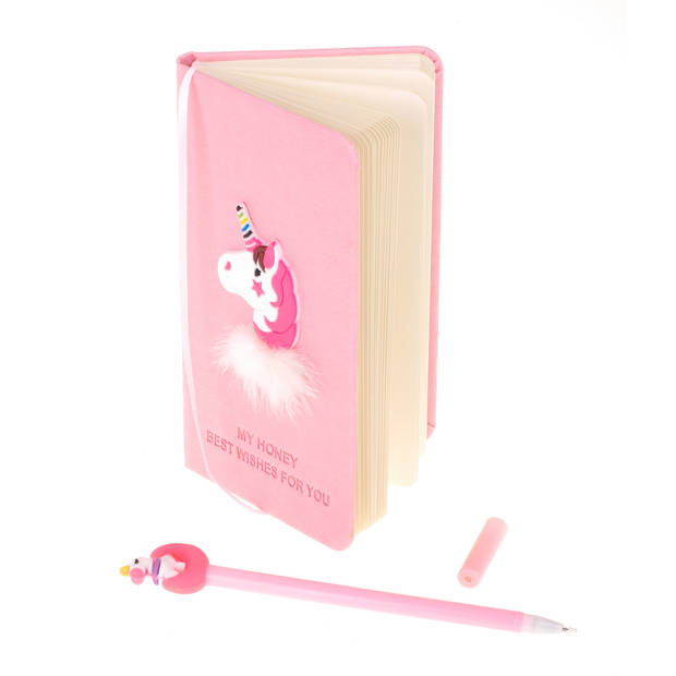 Dagboek unicorn notitieboek met pen roze - Notitieboek of dagboek eenhoorn