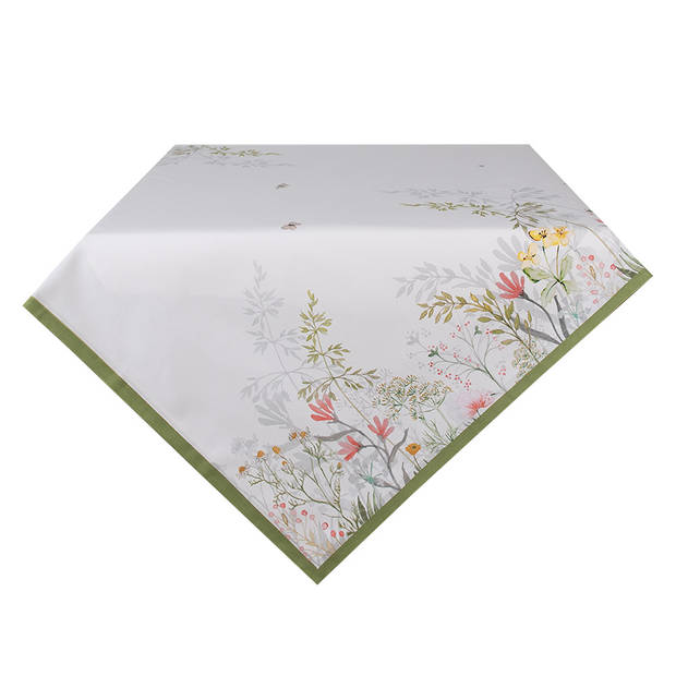 Clayre & Eef Tafelkleed 100x100 cm Wit Katoen Bloemen Tafellaken Wit Tafellaken