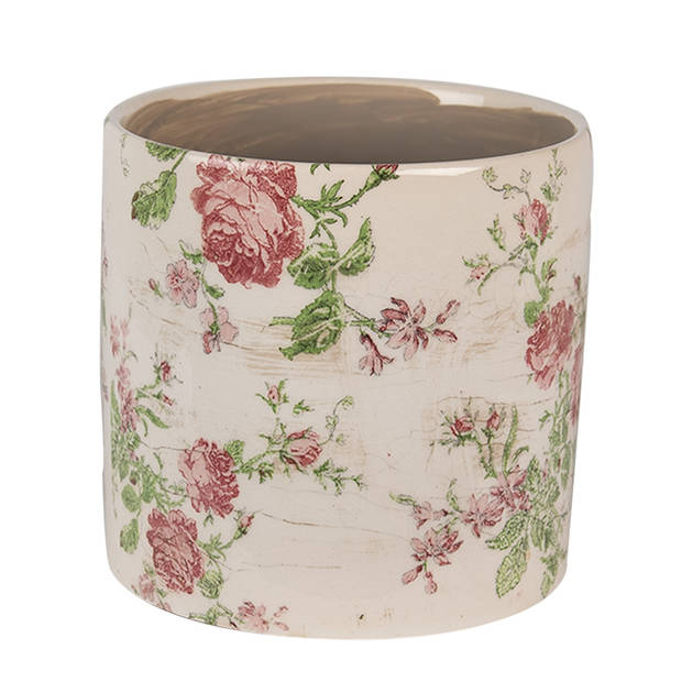 Clayre & Eef Bloempot Ø 14x13 cm Beige Roze Keramiek Bloemen Bloempot Binnen Beige Bloempot Binnen