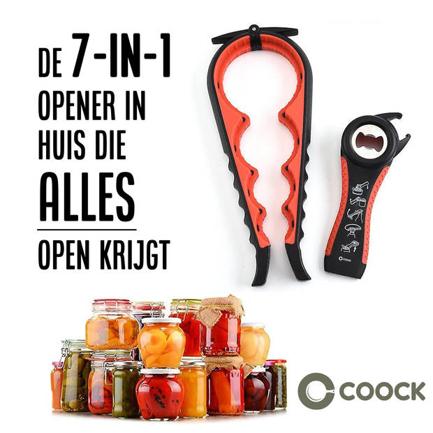 COOCK - Allesopener - Multifunctionele Opener - 7-in-1 Potopener - Flesopener XL - Keuken Hulp voor Ouderen