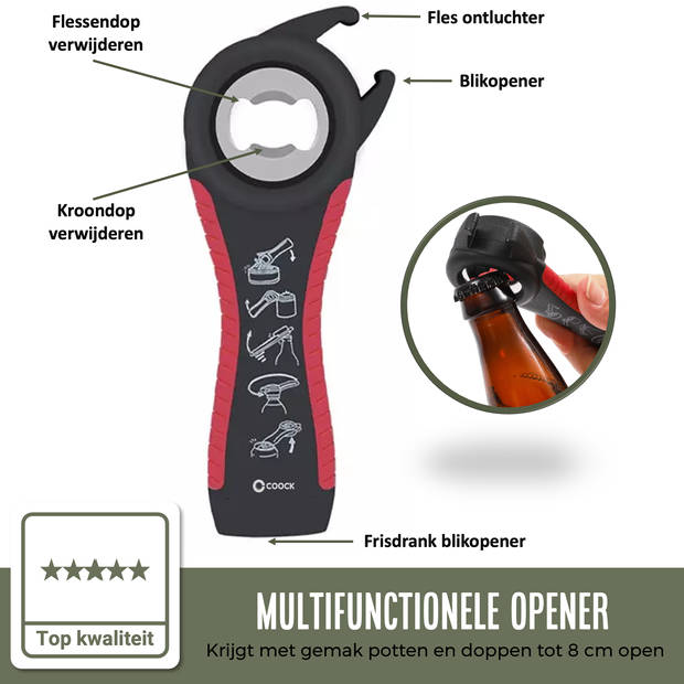 COOCK - Allesopener - Multifunctionele Opener - 7-in-1 Potopener - Flesopener XL - Keuken Hulp voor Ouderen