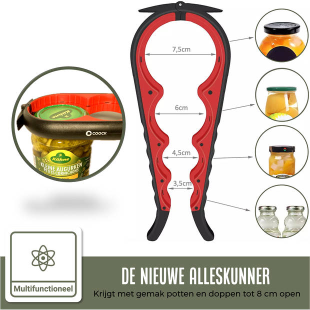 COOCK - Allesopener - Multifunctionele Opener - 7-in-1 Potopener - Flesopener XL - Keuken Hulp voor Ouderen