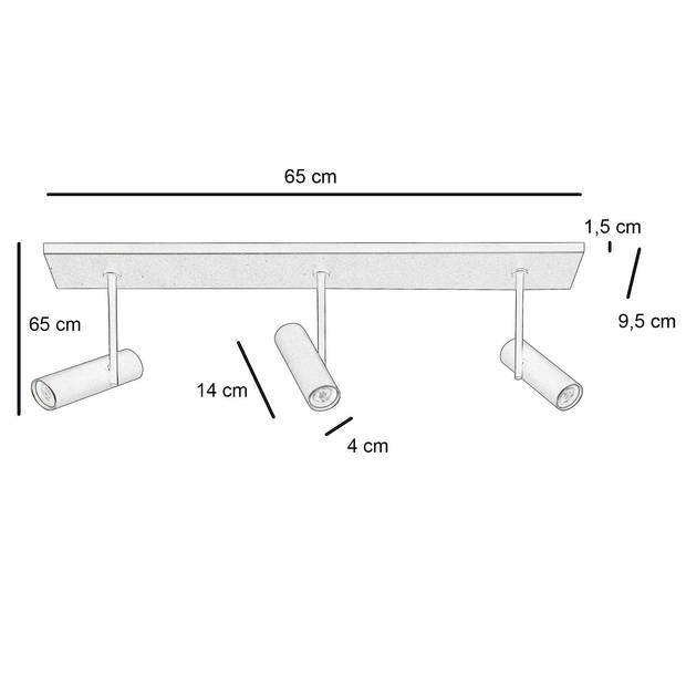 Highlight Spot Trend 3 lichts L 65 cm incl mini GU10 zwart