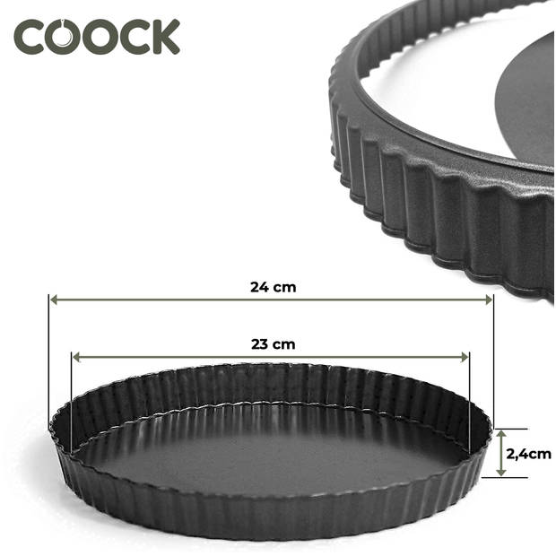 COOCK - Quiche Bakvorm - Taartvorm met Antiaanbaklaag - 24 cm Diameter - Cakevorm - Incl. Deegschraper & E-Book