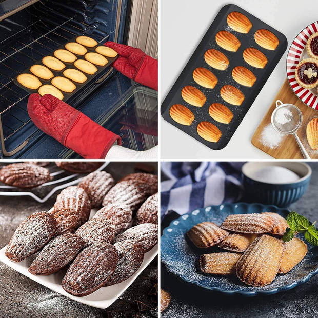 COOCK - Madeleine Bakvorm met 12 Schelpvormpjes - Antiaanbaklaag Incl. Kwast & E-book