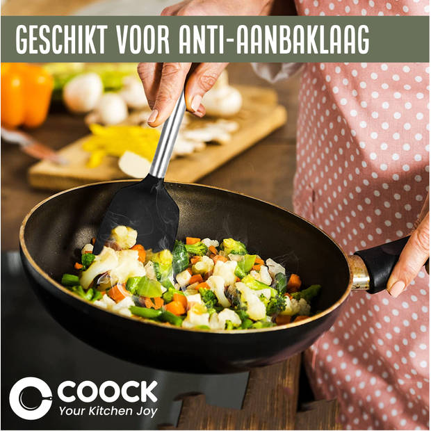 COOCK Keukengerei Set met Houder XL - Kookgerei Set 17 delig - Siliconen - Ophangbaar - Zwart