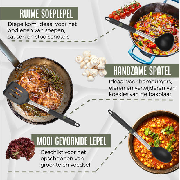 COOCK Keukengerei Set met Houder XL - Kookgerei Set 17 delig - Siliconen - Ophangbaar - Zwart