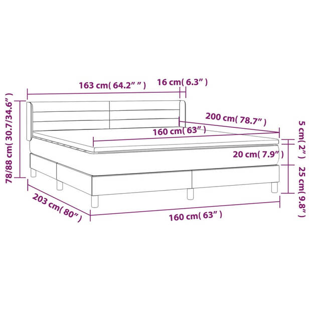 vidaXL Boxspring met matras fluweel zwart 160x200 cm