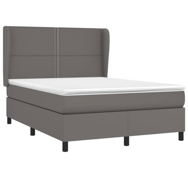 vidaXL Boxspring met matras kunstleer grijs 140x190 cm