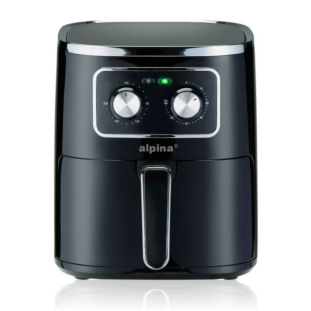 alpina Airfryer 4.5L- Heteluchtfriteuse voor 3 tot 4 Personen - Air Fryer met Instelbare Temperatuur van 80°C tot 200°C