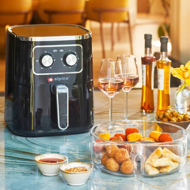 alpina Airfryer 4.5L- Heteluchtfriteuse voor 3 tot 4 Personen - Air Fryer met Instelbare Temperatuur van 80°C tot 200°C