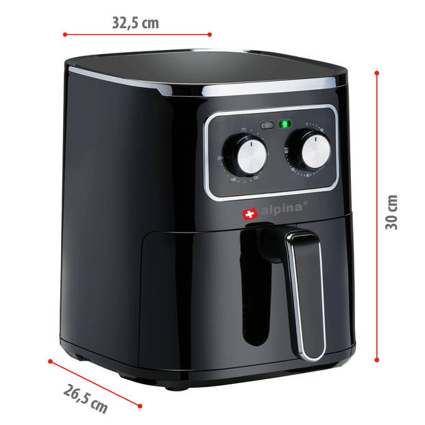 alpina Airfryer 4.5L- Heteluchtfriteuse voor 3 tot 4 Personen - Air Fryer met Instelbare Temperatuur van 80°C tot 200°C