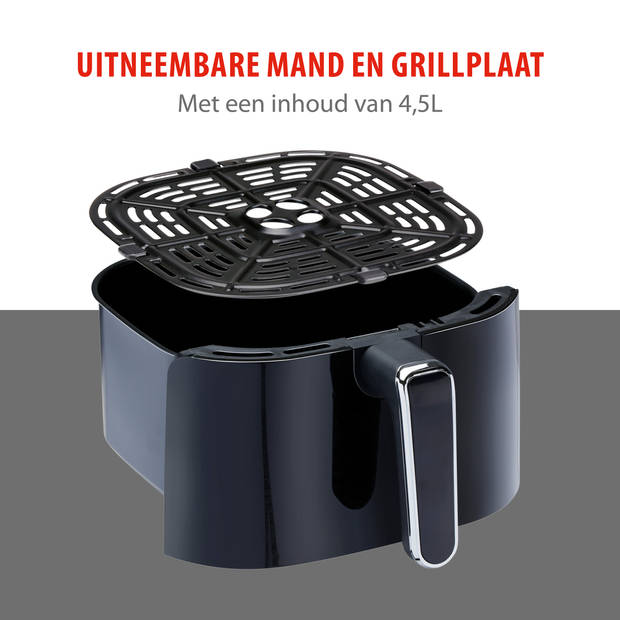 alpina Airfryer 4.5L- Heteluchtfriteuse voor 3 tot 4 Personen - Air Fryer met Instelbare Temperatuur van 80°C tot 200°C