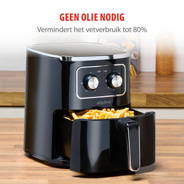 alpina Airfryer 4.5L- Heteluchtfriteuse voor 3 tot 4 Personen - Air Fryer met Instelbare Temperatuur van 80°C tot 200°C